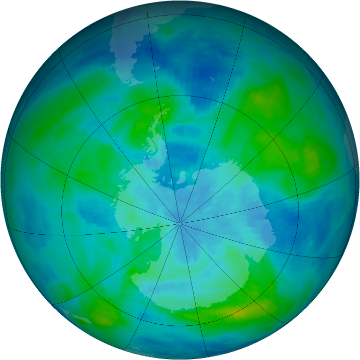 Antarctic ozone map for 16 March 1988